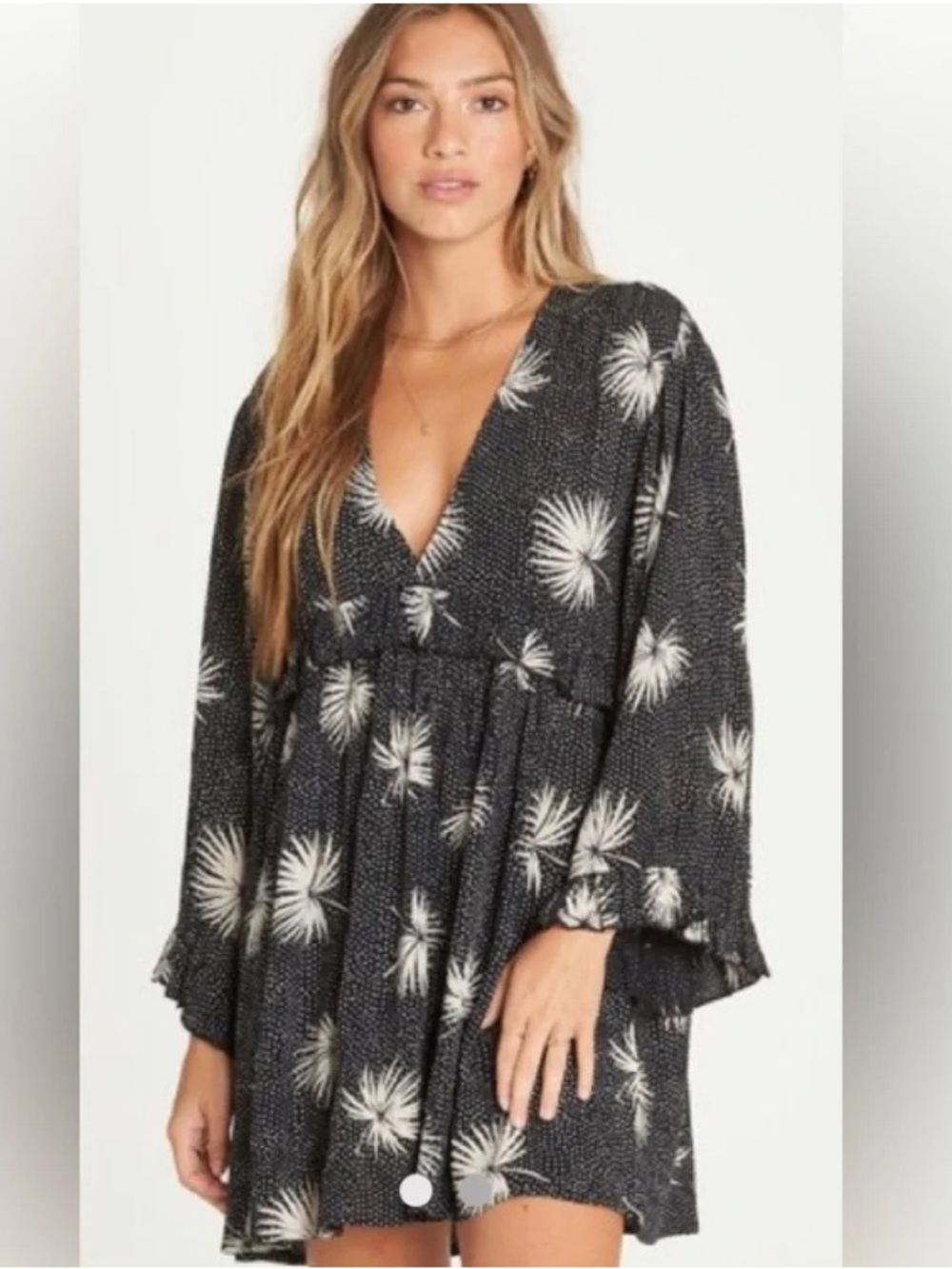 Billabong Black Mini Tunic Dress with White Palm Print